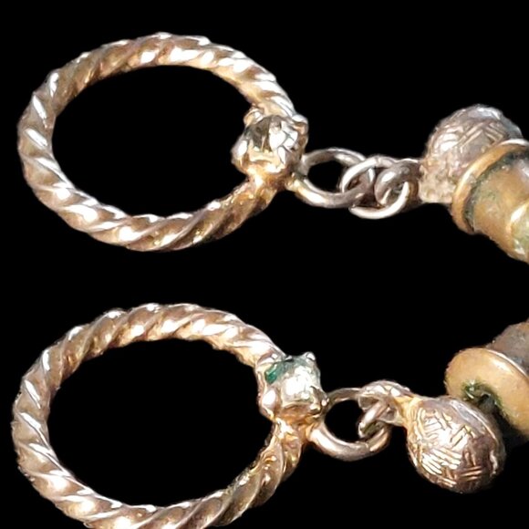 Emerald 14K Yellow and White (YW) Gold Oval Twist Hoop Earrings - Picture 6 of 7